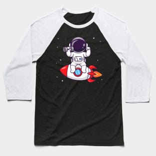 Cute Astronaut Lifting Dumbbell On Rocket Cartoon Baseball T-Shirt